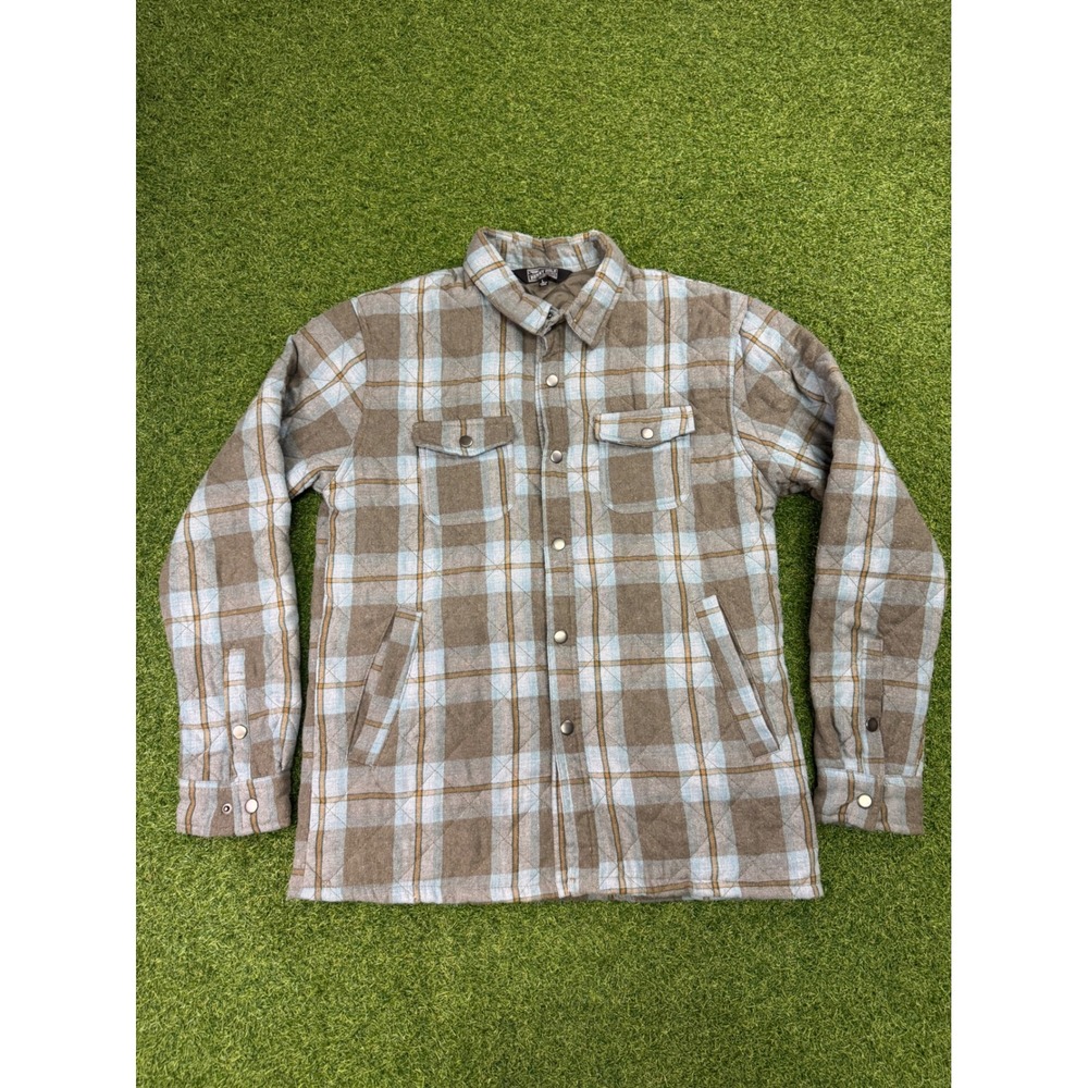 Benny Gold San Francisco Quilted Flannel Shirt Jacket‎ Brown Blue Plaid Mens L